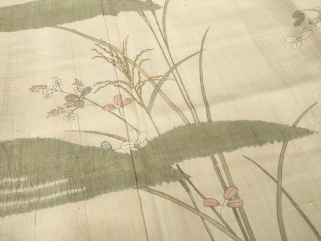 平和屋着物●訪問着　生紬　絞り　草花文　正絹　逸品　AABG4046ck