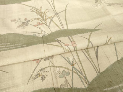 平和屋着物●訪問着　生紬　絞り　草花文　正絹　逸品　AABG4046ck