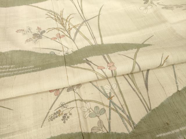 平和屋着物●訪問着　生紬　絞り　草花文　正絹　逸品　AABG4046ck