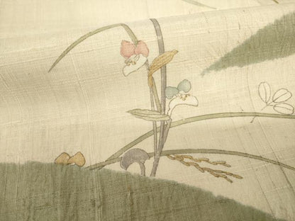 平和屋着物●訪問着　生紬　絞り　草花文　正絹　逸品　AABG4046ck
