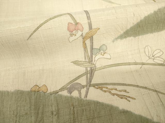 平和屋着物●訪問着　生紬　絞り　草花文　正絹　逸品　AABG4046ck