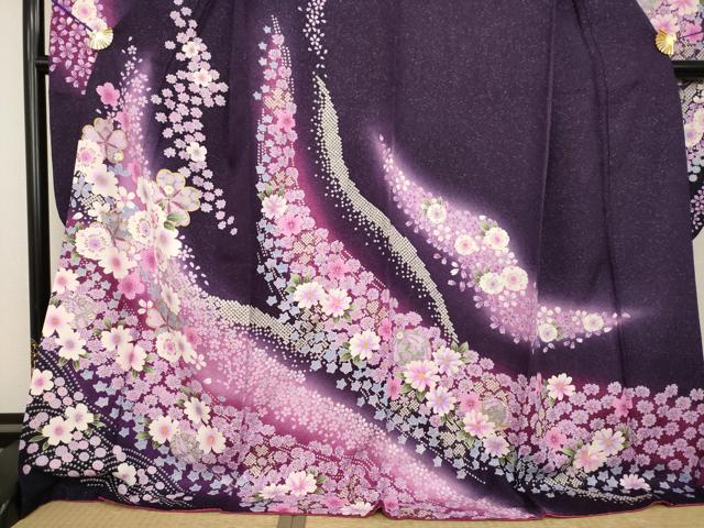 平和屋着物●豪華振袖　舞花文　暈し染め　金彩　銀通し地　ロング丈　正絹　逸品　AABG4047ck