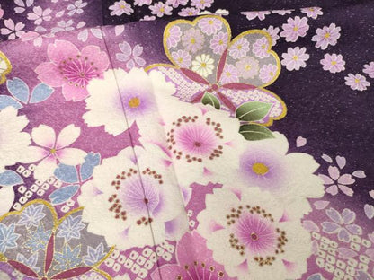 平和屋着物●豪華振袖　舞花文　暈し染め　金彩　銀通し地　ロング丈　正絹　逸品　AABG4047ck