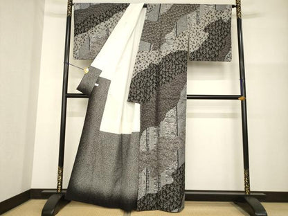平和屋着物●本場大島紬　染大島　訪問着　型染め　流水草花文　正絹　逸品　AABG4050ck