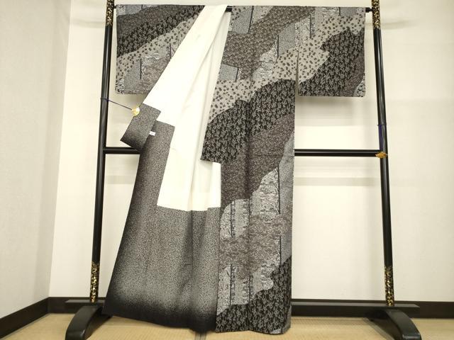平和屋着物●本場大島紬　染大島　訪問着　型染め　流水草花文　正絹　逸品　AABG4050ck