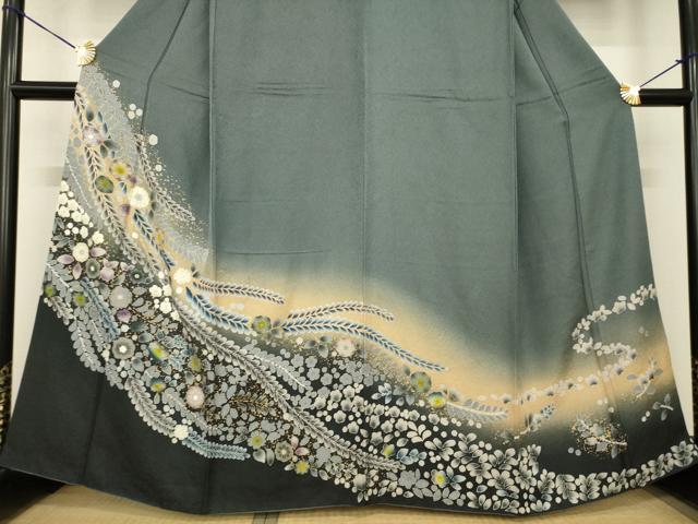 平和屋着物●訪問着　辻が花　舞花文　暈し染め　金彩　正絹　逸品　AABG4051ck