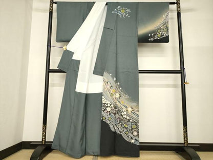 平和屋着物●訪問着　辻が花　舞花文　暈し染め　金彩　正絹　逸品　AABG4051ck