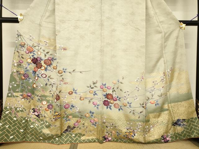 平和屋着物●訪問着　友禅　草花文　暈し染め　金彩　正絹　逸品　AABG4052ck