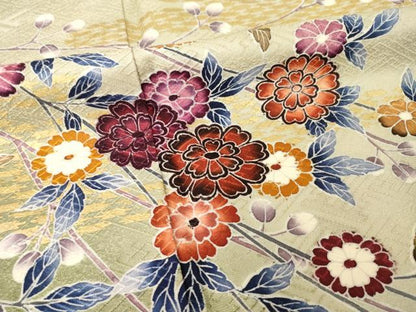 平和屋着物●訪問着　友禅　草花文　暈し染め　金彩　正絹　逸品　AABG4052ck