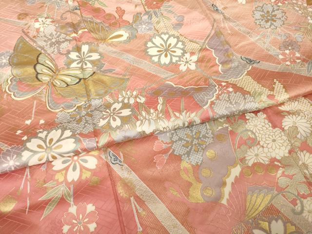 平和屋着物●豪華振袖　駒刺繍　花蝶文　暈し染め　金彩　正絹　逸品　AABG4054ck