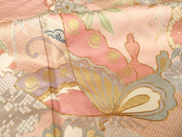 平和屋着物●豪華振袖　駒刺繍　花蝶文　暈し染め　金彩　正絹　逸品　AABG4054ck
