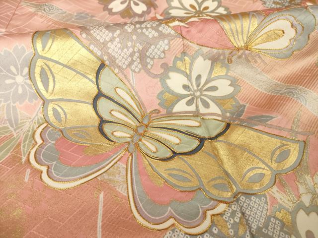 平和屋着物●豪華振袖　駒刺繍　花蝶文　暈し染め　金彩　正絹　逸品　AABG4054ck
