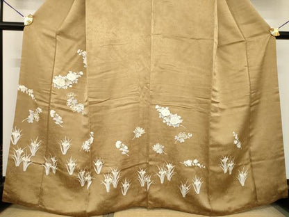 平和屋着物●訪問着　刺繍　草花文　金彩　正絹　逸品　AABG4057ck