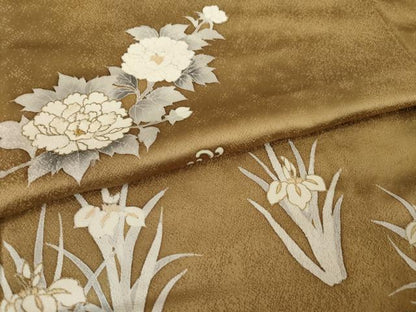 平和屋着物●訪問着　刺繍　草花文　金彩　正絹　逸品　AABG4057ck