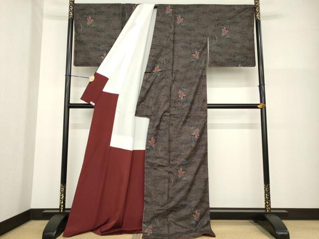 平和屋着物●本場大島紬　カタス9マルキ　草花文　ロング丈　正絹　逸品　未使用　AABG4058ck