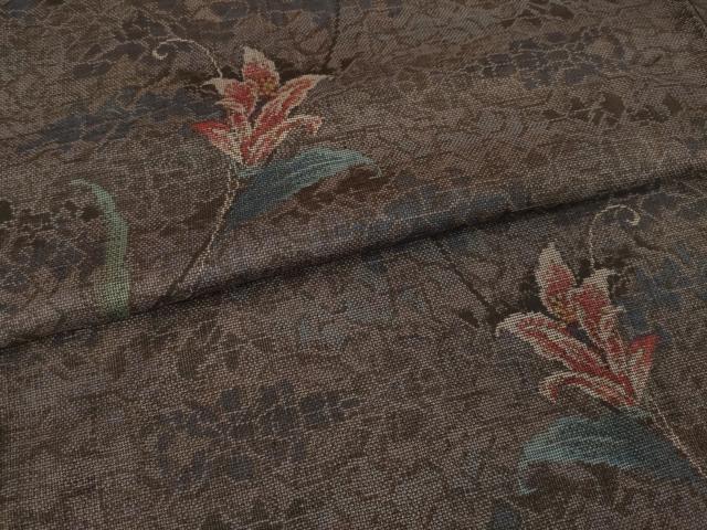 平和屋着物●本場大島紬　カタス9マルキ　草花文　ロング丈　正絹　逸品　未使用　AABG4058ck