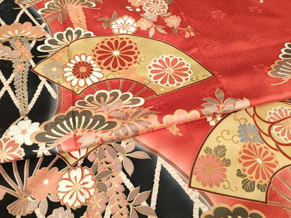 平和屋着物●豪華振袖　扇面吉祥花文　高島屋扱い　正絹　逸品　AABG4059ck