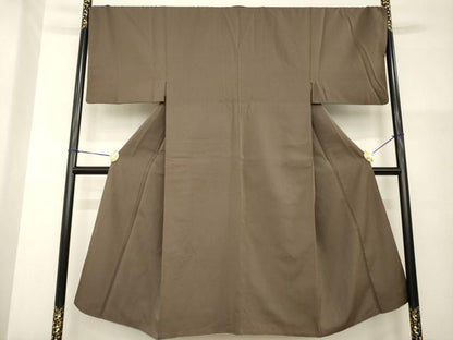 平和屋着物●男性　お召　色無地　赤墨色　正絹　逸品　AABG4060ck