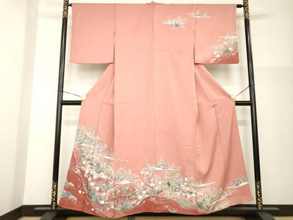 平和屋着物●訪問着　風景花文　暈し染め　正絹　逸品　AABG4061ck
