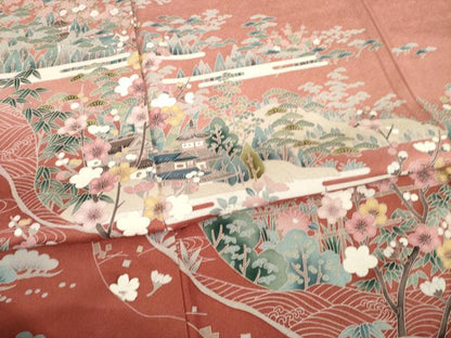 平和屋着物●訪問着　風景花文　暈し染め　正絹　逸品　AABG4061ck