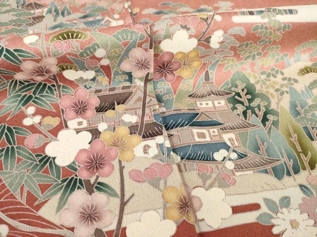平和屋着物●訪問着　風景花文　暈し染め　正絹　逸品　AABG4061ck
