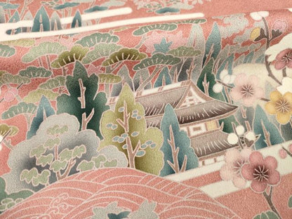 平和屋着物●訪問着　風景花文　暈し染め　正絹　逸品　AABG4061ck