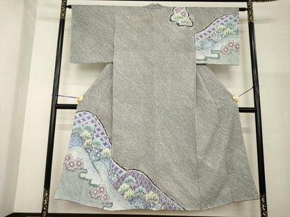 平和屋着物●名門　藤娘きぬたや・総絞り　訪問着　遠山松文　正絹　逸品　AABG4062ck