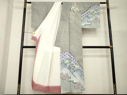 平和屋着物●名門　藤娘きぬたや・総絞り　訪問着　遠山松文　正絹　逸品　AABG4062ck