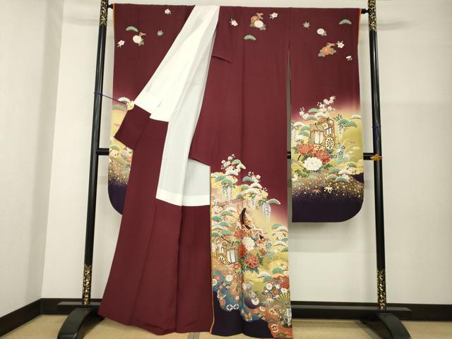 平和屋着物●豪華振袖　駒刺繍　御所車女人花文　暈し染め　金彩　正絹　逸品　AABG4064ck