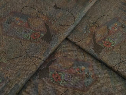 平和屋着物●本場大島紬　カタス9マルキ　花文箱文　正絹　逸品　未使用　AABG4066ck