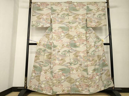 平和屋着物●上質な小紋　辻が花　流水花文　金彩　正絹　逸品　AABG4068ck