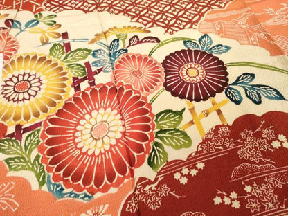 平和屋着物●豪華振袖　型染め　雲重ね花文　正絹　逸品　AABG4070ck