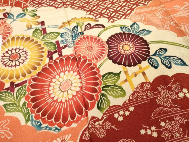 平和屋着物●豪華振袖　型染め　雲重ね花文　正絹　逸品　AABG4070ck