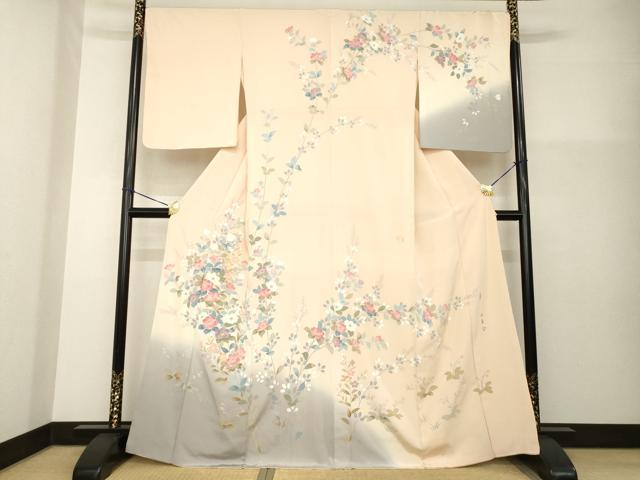 平和屋着物●訪問着　友禅　作家物　枝花文　正絹　逸品　AABG4073ck