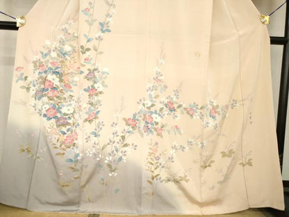 平和屋着物●訪問着　友禅　作家物　枝花文　正絹　逸品　AABG4073ck