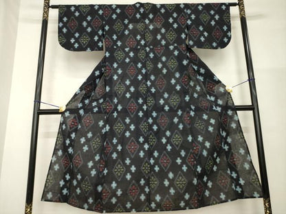 平和屋着物●久留米絣　単衣　綿　逸品　AABG4074ck