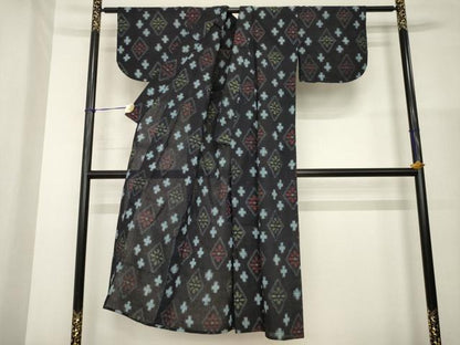 平和屋着物●久留米絣　単衣　綿　逸品　AABG4074ck