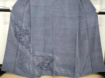 平和屋着物●江戸小紋　藍　流水文　正絹　逸品　AABG4076ck