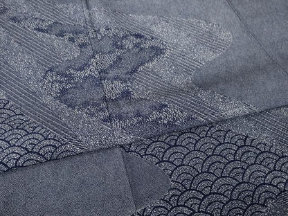 平和屋着物●江戸小紋　藍　流水文　正絹　逸品　AABG4076ck