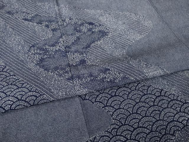 平和屋着物●江戸小紋　藍　流水文　正絹　逸品　AABG4076ck