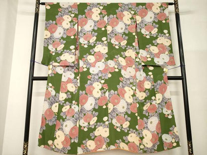 平和屋着物●アンティーク　大正ロマン　小紋　菊　正絹　逸品　AABG4078ck