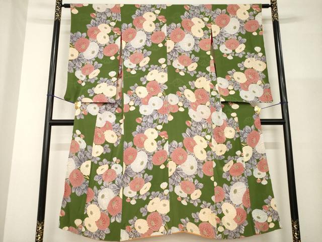 平和屋着物●アンティーク　大正ロマン　小紋　菊　正絹　逸品　AABG4078ck