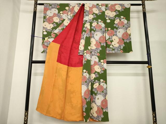 平和屋着物●アンティーク　大正ロマン　小紋　菊　正絹　逸品　AABG4078ck