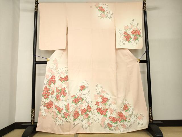 平和屋着物●訪問着　手描き　草花文　正絹　逸品　AABG4079ck