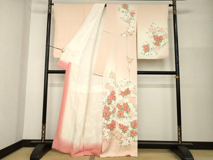 平和屋着物●訪問着　手描き　草花文　正絹　逸品　AABG4079ck