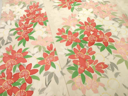 平和屋着物●訪問着　手描き　草花文　正絹　逸品　AABG4079ck