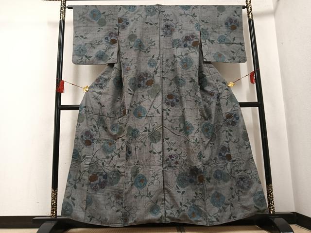 平和屋着物●上質な小紋　中国三大刺繍　汕頭刺繍　スワトウ刺繍　総刺繍　紬地　草花文　正絹　逸品　AABG4082ph