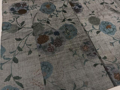 平和屋着物●上質な小紋　中国三大刺繍　汕頭刺繍　スワトウ刺繍　総刺繍　紬地　草花文　正絹　逸品　AABG4082ph