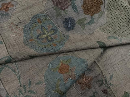 平和屋着物●上質な小紋　中国三大刺繍　汕頭刺繍　スワトウ刺繍　総刺繍　紬地　草花文　正絹　逸品　AABG4082ph