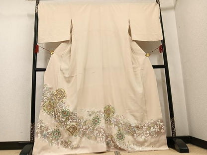 平和屋着物●豪華色留袖　友禅　駒刺繍　更紗唐草文　暈し染め　金彩　正絹　逸品　AABG4083ph